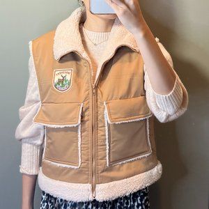 NWT Elodie Retro Faux Shearling Lined Vest XS Brown Women